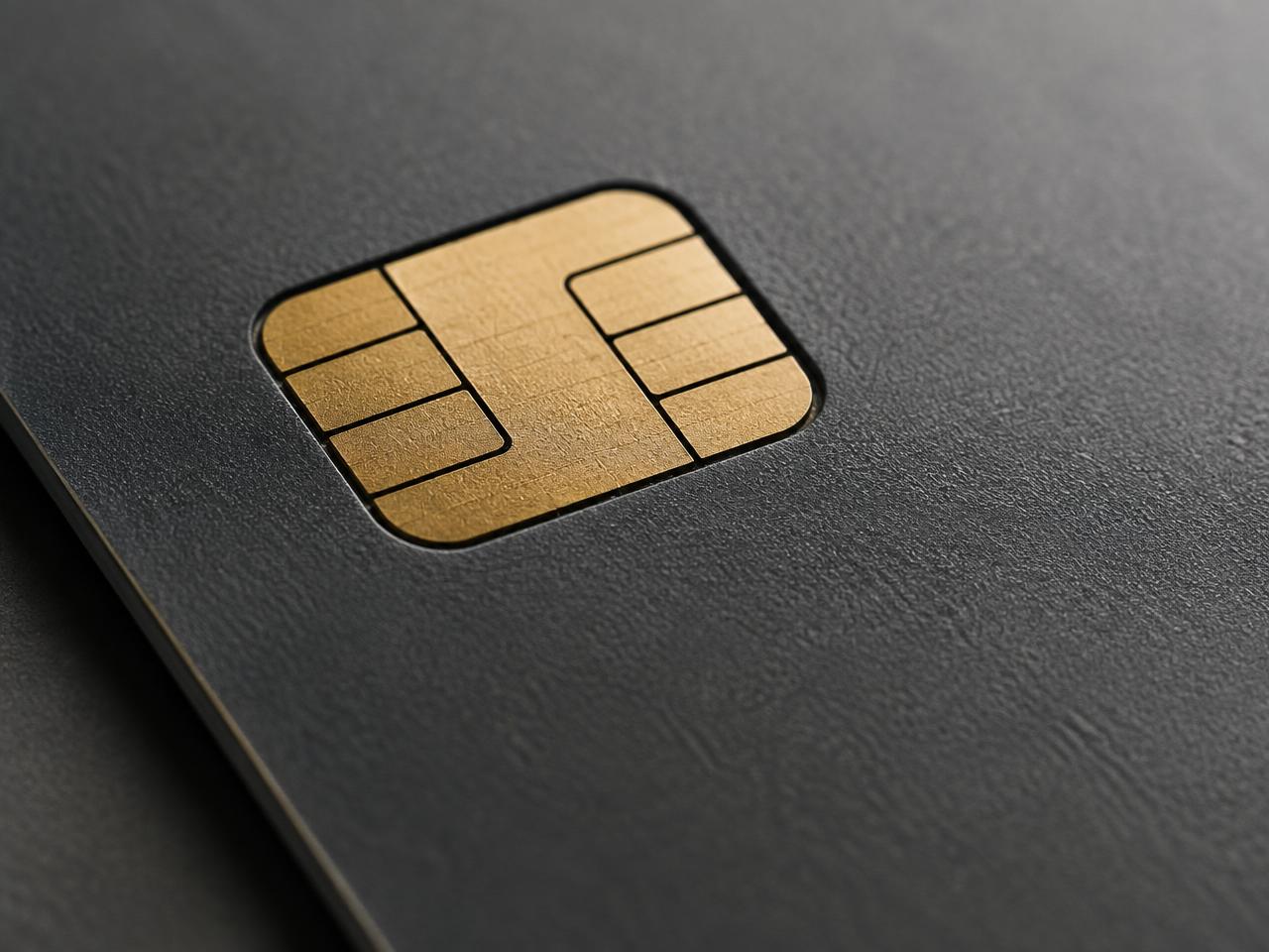 Macro of card chip on soft-touch surface