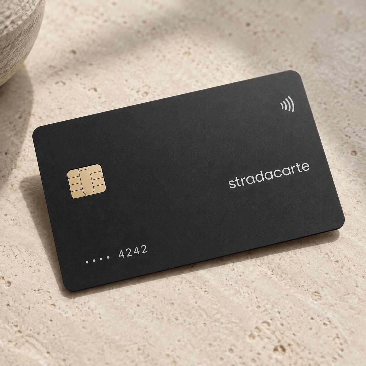 Stradacarte matte black card on stone